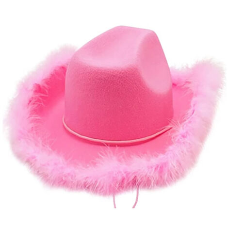 Chapeau De Cowgirl En Feutre Noir Ou Blanc Avec Bordure De Plumes – Look Western Sexy Pour Fêtes, Mariage Ou EVJF