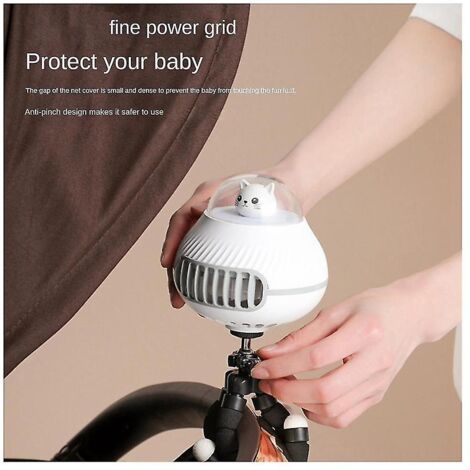 Ventilateur Portable Rechargeable Pyatofly | Clip Poussette | Veilleuse Pieuvre | Blanc