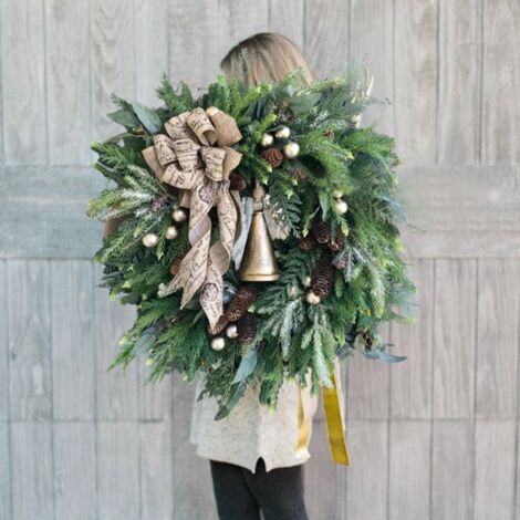 Couronne De Noël Gnome Avec Lumières - Diamètre 40 Cm, Décoration Porte Ou Mur, Branches Pin Artificiel (thème Festif)