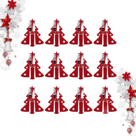 12 Porte-Couverts En Feutre Pour Sapin Noël - 6 Rouges 6 Verts - Décoration Table Fête Mariage Anniversaire