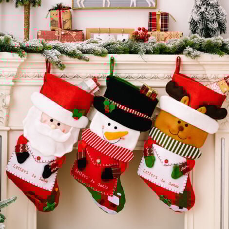 XSQD Chaussettes De Noël,Set De 3 Sac Cadeau De Noël Grandes,Cadeau Décorations De Fête De Noël,Chaussette De Noel Bas De Noël Personnalisés Tricotés,Pochette à Bonbons