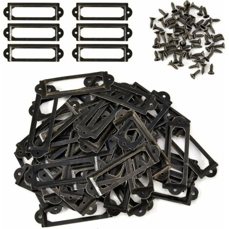 Mongtsamz Cadre Étiquette Porte Etiquettes Métal - Peut être Utilisé Comme Poignée, Avec Des Vis, Pour Bureau, Bibliothèque, étagères, Bronze, Taille 70 X 30 Mm, 30 Pcs