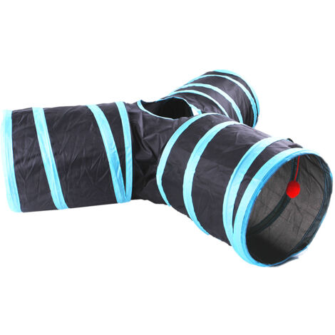 Tunnel De Jeu Pour Chat à 3 Entrées - Jouet Pliable Avec Balle à Pompons - Parcours D'Intérieur Pour Chats, Chatons, Hamsters Et Petits Chiens