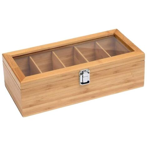 Boîte Rangement Thé Bambou Calm Cozy - 12 Compartiments Adjustables - Pour 180 Sachets - Organisateur Cuisine