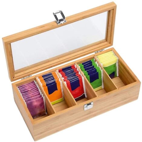 Boîte à Thé En Bois KIRIGEN Avec 12 Compartiments - Rangement Sachets De Thé, Café, épices