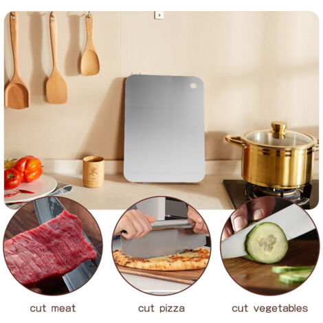 Ywbawe Planches à Découper En Acier Inoxydable 304 Premium Double Face Pour Cuisine, Idéal Pour Viande, Fruits Et Légumes, Lavable Au Lave-Vaisselle