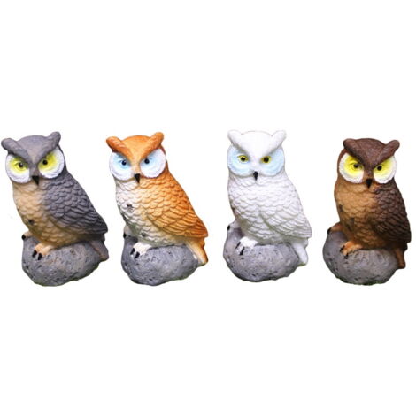 Figurines Hibou Résine - Lot De 4 - Déco Jardin Miniature - Maison De Poupée