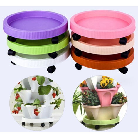 Porte-Pots Plastique Avec Roues Gris 33,5cm - Support Mobile Plantes Intérieur Extérieur