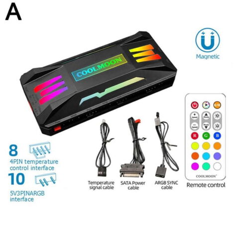 JAZZCOOLING Kit De Contrôleur ARGB Pour Ventilateurs De Boîtier PC RVB, Bande ARGB Et
