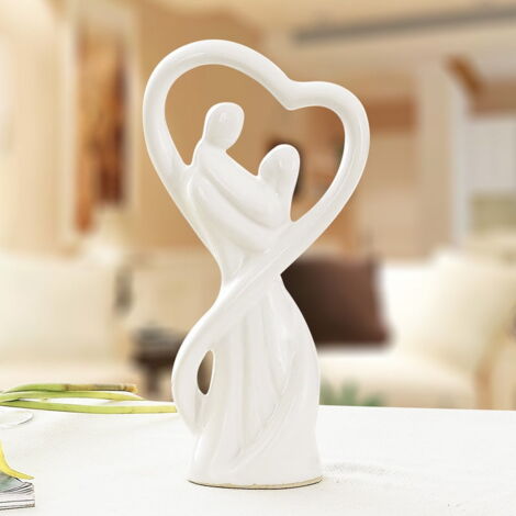 Sculpture Couple Amoureux En Céramique Blanche – Statue Décorative Moderne Pour Salon, Chambre – Idée Cadeau Romantique - 9