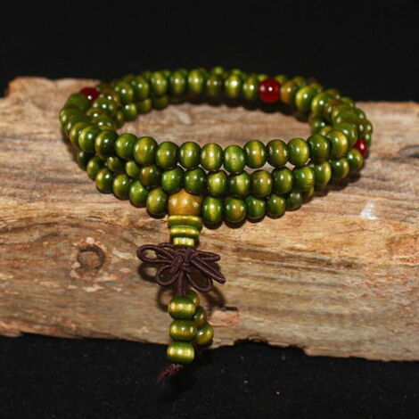 Bracelet Mala Bouddhiste En Bois De Rose - Rosaire Extensible Unisexe - Neuf