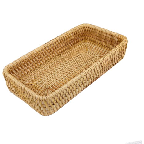 Occasion – Plateau De Service Rectangulaire En Rotin / Bambou – Teinte Miel – Déco Vintage