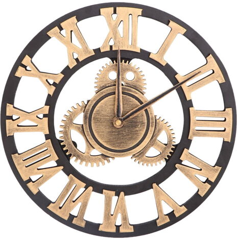 Horloge Murale à Engrenages Mobiles Vintage 60 Cm - Style Industriel, Bois Et Métal, Chiffres Romains
