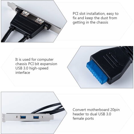 2 Adaptateurs USB 3.0 90 Degrés Pour Carte Mère - 19/20 Broches - Gain De Place, Gestion Câbles - ABS