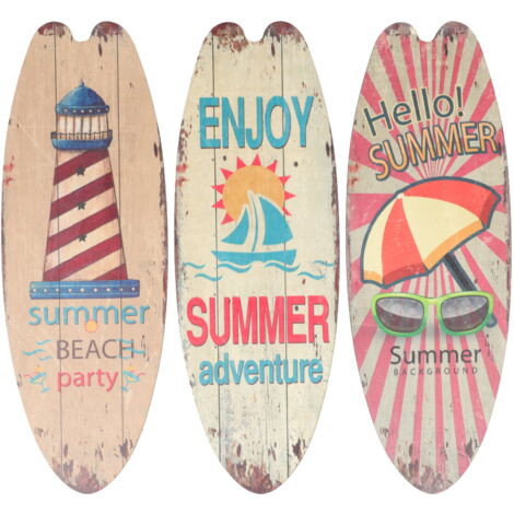Parement Mural En Bois Operitacx Lot De 3 Panneaux De Planche De Surfboard En Bois - Décoration Murale Vintage Pour Plage, Piscine Et Jardin, Décor Murale Extérieure Avec Motif De Planche De