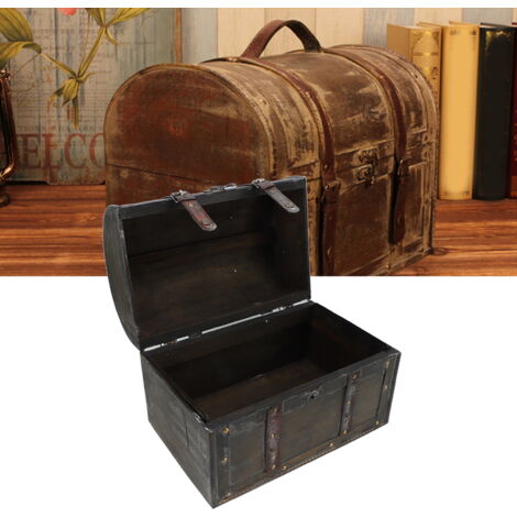 Boîte Rangement Bois Coffre Au Trésor En Bois Vintage Avec Cadenas - Boîte Rangement Pirate 14.5x12x8cm