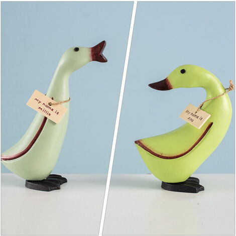 Figurine Canard En Bois Peint à La Main CVHOMEDECO - Décoration Ferme Rustique - Dimensions 25,4 X 10,8 X 13,3 Cm