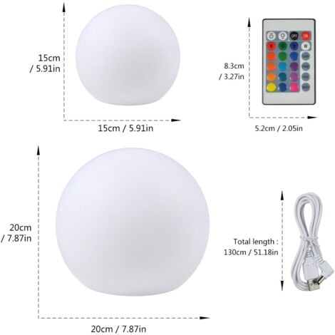 Lampe d'ambiance LED à changement de couleur, boule lumineuse rechargeable, télécommande, intensité variable, lampe de chevet, boules lumineuses pour décoration de chambre à coucher