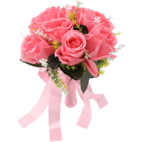 Bouquet Artificiel De Mariée Uposao - Fait Main Avec Ruban Diamant | Pour Mariage, Demoiselle D'Honneur | Décoration Élégante