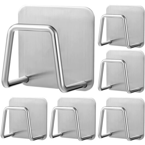 Lot De 6 Porte-Éponges Auto-Adhésifs Acier Inoxydable - Gris, Pour Évier Cuisine