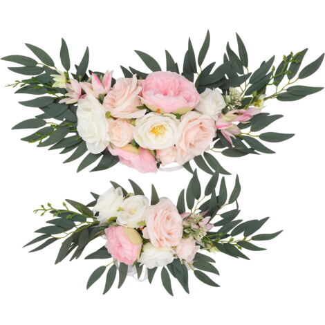 Arche De Mariage Avec 2 Guirlandes De Roses Artificielles Orange Et Bleu Marine – Soie