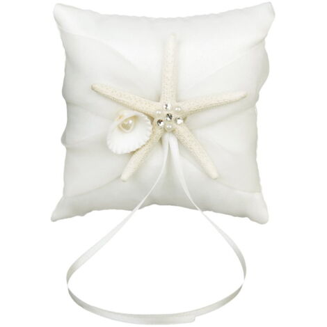 Coussin Porte-alliances De Mariage - 2 Pièces Bleu Et Blanc Avec Fleurs, Perles Et Rubans, Idéal Cérémonie