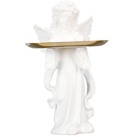 Bougeoir Statue Ange Vintage En Résine - Avec Colonne Romaine, 13x12.5x11.5 Cm, Décoration Baptême, Mariage, Noël