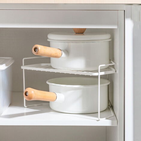 Étagère D'Armoire Extensible Empilable - Rangement Cuisine Garde-Manger Blanc/Gris, Antidérapante Robuste