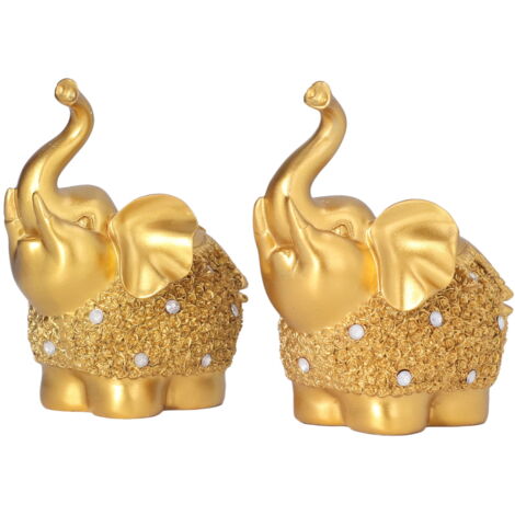 2 Pcs Statues D'éléphant D'or, Figurines D'animaux En Résine, Ornements