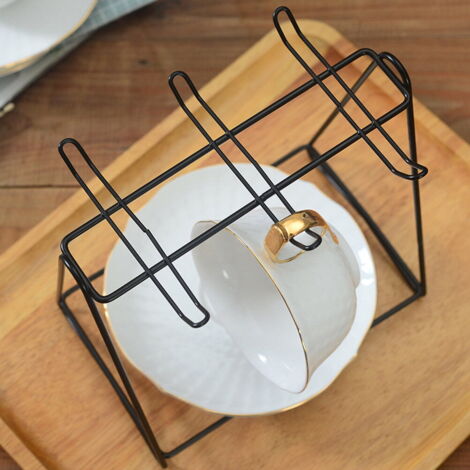 Porte-tasses En Acier Inoxydable Avec étagère à Assiettes - Gain De Place Cuisine - 19x17x21 Cm - Noir