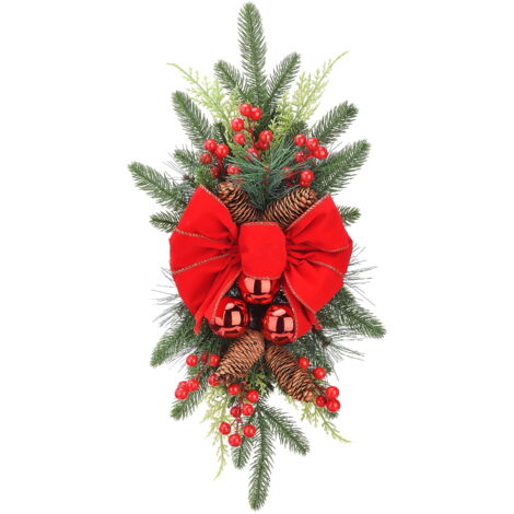 Couronne De Noël Artificielle En Forme De Larme - 55x25cm - Matériau PP - Déco Porte, Mur, Cheminée