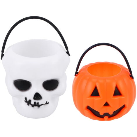 Lot De 7 Seaux à Bonbons D'Halloween - Forme Citrouille Orange - Portable - En Plastique - Pour Fête