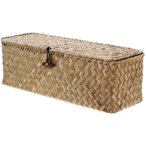 Panier en Osier avec Couvercle, Panier de Rangement en Jonc de Mer, Boîte Décoratif Tissé pour l'organisation des étagères, Naturel