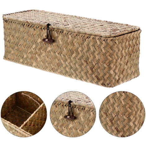 Panier De Rangement En Rotin Tressé - 40x30x12 Cm - Pour Salle De Bain, Bureau, Salon - Style Naturel