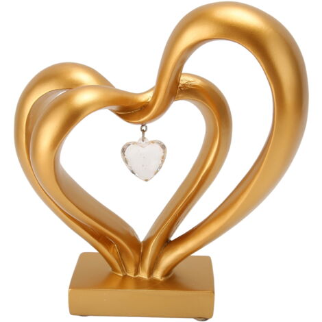 Sculpture Double Cœur En Porcelaine - Cadeau Couple Statue Amour Romantique Mariage Saint-Valentin Décoration Chambre