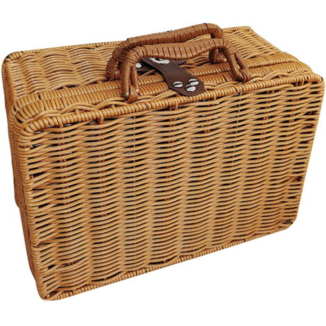 Panier En Rotin Artificiel Avec Poignée - Valise De Pique-Nique, Rangement Déco - Tissé à La Main - 3 Tailles