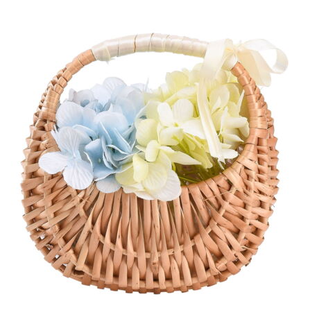 Panier En Osier Avec Poignée - 28x24x23 Cm, Décoration Mariage, Rangement Fruits Ou Fleurs, Style Naturel Et Rustique