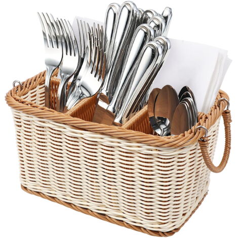 Porte-Couverts En Bois BlyeMichdi - 3 Compartiments - Organisateur Cuisine 11,5x8x8cm - Brun