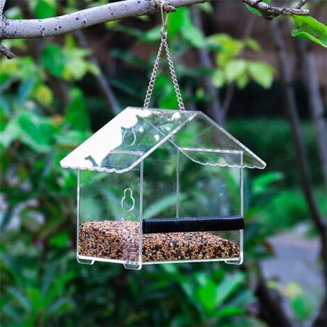 Mangeoires à oiseaux en acrylique transparent pour fenêtre d'extérieur - Poignée d'aspiration améliorée, pour l'observation des oiseaux, faciles à nettoyer, mangeoire pour nichoir d'extérieur