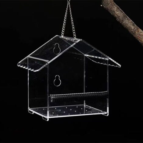 Mangeoires à oiseaux en acrylique transparent pour fenêtre d'extérieur - Poignée d'aspiration améliorée, pour l'observation des oiseaux, faciles à nettoyer, mangeoire pour nichoir d'extérieur