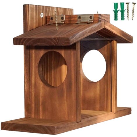 Mangeoire à écureuils en bois, mangeoires à écureuils pour l'hiver à l'extérieur, mangeoire à tamias en bois pour maïs, arachides, boîte durable facile à remplir