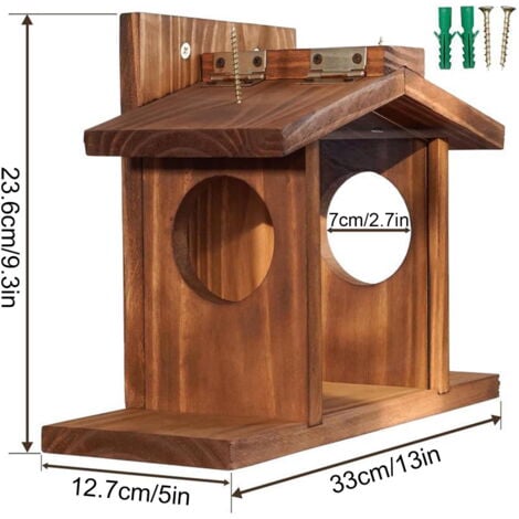 Mangeoire à écureuils en bois, mangeoires à écureuils pour l'hiver à l'extérieur, mangeoire à tamias en bois pour maïs, arachides, boîte durable facile à remplir