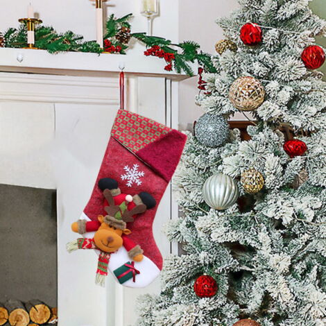 Grand Bas De Noël Brodé Flocons De Neige – Décoration Murale Ou Pour Cadeaux, Tissu Doux