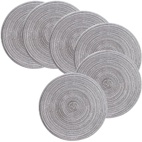 Lot De 8 Sets De Table Ronds Tressés 38 Cm - Polypropylène écologique, Lavables, Vert Sauge, Style Naturel