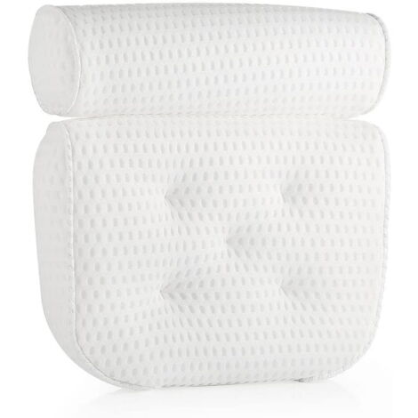Oreiller De Bain éponge Imperméable Avec Ventouses - Soutien Tête, épaules, Cou - Confortable, Blanc, Adaptable à La Plupart Des Baignoires