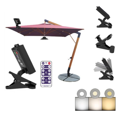 Parasol De Terrasse Avec 8 Baleines Et 32 Lampes Led Solaires, Pour Table, Marché, Extérieur