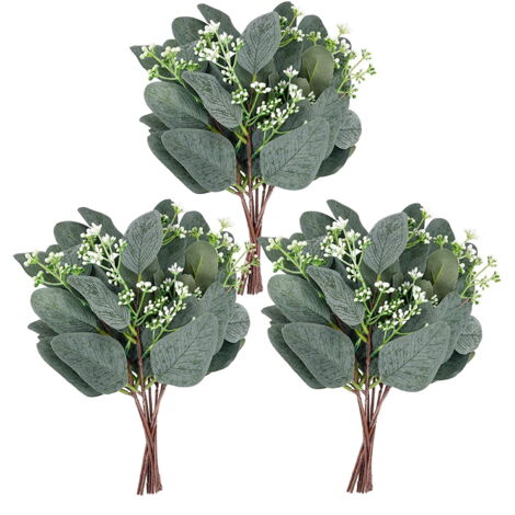 15 Tiges D'eucalyptus Artificiel Argenté Avec Graines Roses - Décoration Fleuriste, Mariage, Vase Ou Bouquet - 10
