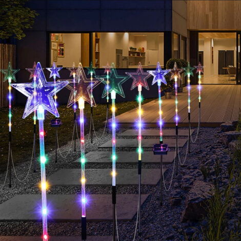 Lot De 5 Lampes Solaires De Noël Pour Jardin - Formes étoiles Et Flocons De Neige - LED étanches - Installation Sur Piquet - Décoration Extérieure Festive Et écologique - 8