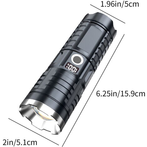 Lampe Torche LED Puissante - Zoom Réglable, Recharge USB, Idéale Camping, Randonnée, Cadeau Hommes