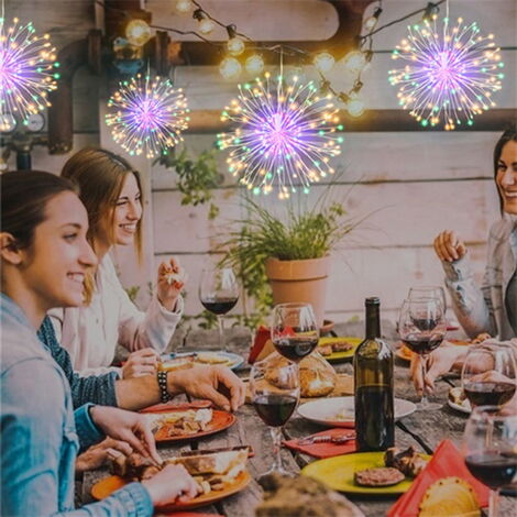 Neisouf Exterieur Parasol Guirlande Feux D'artifice LED, 104 LED DIY Couleur Changeante Guirlande Lumière avec APP Bluetooth et télécommande, DIY Chasing, Metor, Flowing Simulate Feux d'artifice